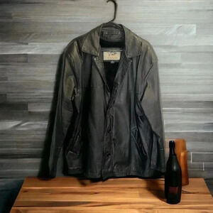 Cougar Vintage Men's Fur-Lined Black 100% Leather Button-Front Coat Size XL